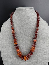 Vintage Amber Style Resin Nugget Necklace Graduated Beads Cognac Statement 26"