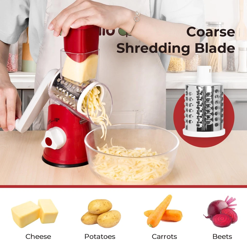 Rallador de Queso Rotativo Negro Cortador de Verduras Manual con Mango y Base de Succión Regalo Foto 4 de 4