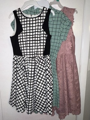 Knitworks Girl's Sleeveless Dress Lot Size 16 Mauve Lace Black White Green Plaid