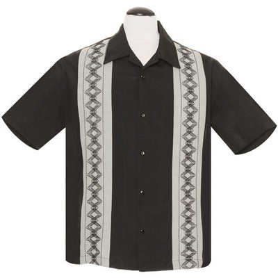 Steady Clothing Vintage Rockabilly Bowling Shirt Hemd Guayabera Estable Schwarz