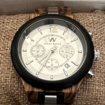 Avant Wood Chronograph Silver Dial Quartz Wood Stainless Steel Bracelet Watch