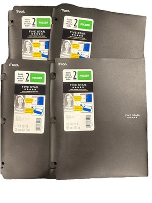 4 Pack Mead Five Star Plastic Black Quickly Snaps In and Out of Binder 2 Pocket