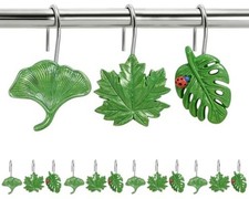 Leaf Shower Curtain Hooks Set of 12, Decorative Resin Botanical Tender Leaves