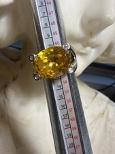 #7 Vintage Silver-Tone Amber Rhinestone Statement Ring with Clear Accents Size 6