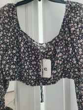 Juniors floral cropped long-sleeve blouse by Pink Elodie (NWT)