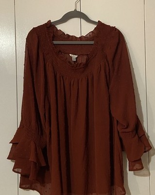 Women's Chic Rust Ruffle Sleeve Blouse Size 26/28w by C EST. 1946