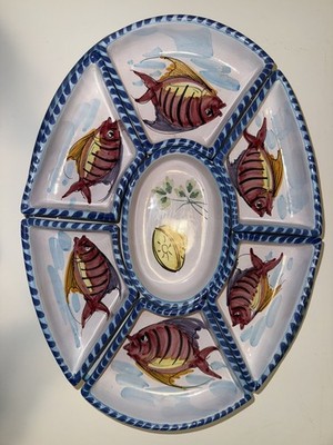 VIETRI AL MARE 8 PIECE SEAFOOD BUFFET FISH OVAL SERVING PLATTER CHIP DIP Rare