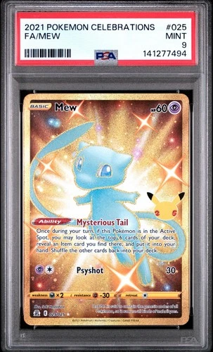 Pokemon PSA 9 Mew 025/025 Secret Full Art Celebrations Holo Gold 2021 Mint