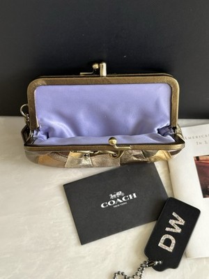 COACH DOUBLE KISSLOCK FRAME METALLIC GOLD/MULTI LEATHER SIG