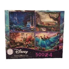 Thomas Kinkade 4-in-1 Puzzles 500pc Cinderella Ariel Lion King - New in Open Box