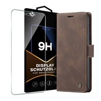 KlapphüLle FüR Samsung Galaxy S21 Ultra 5G SchutzhüLle Handy Cover Braun 9H Glas
