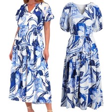 New Julia Jordan Women's Maxi Dress Blue Floral Print Puff Sleeve Size XS