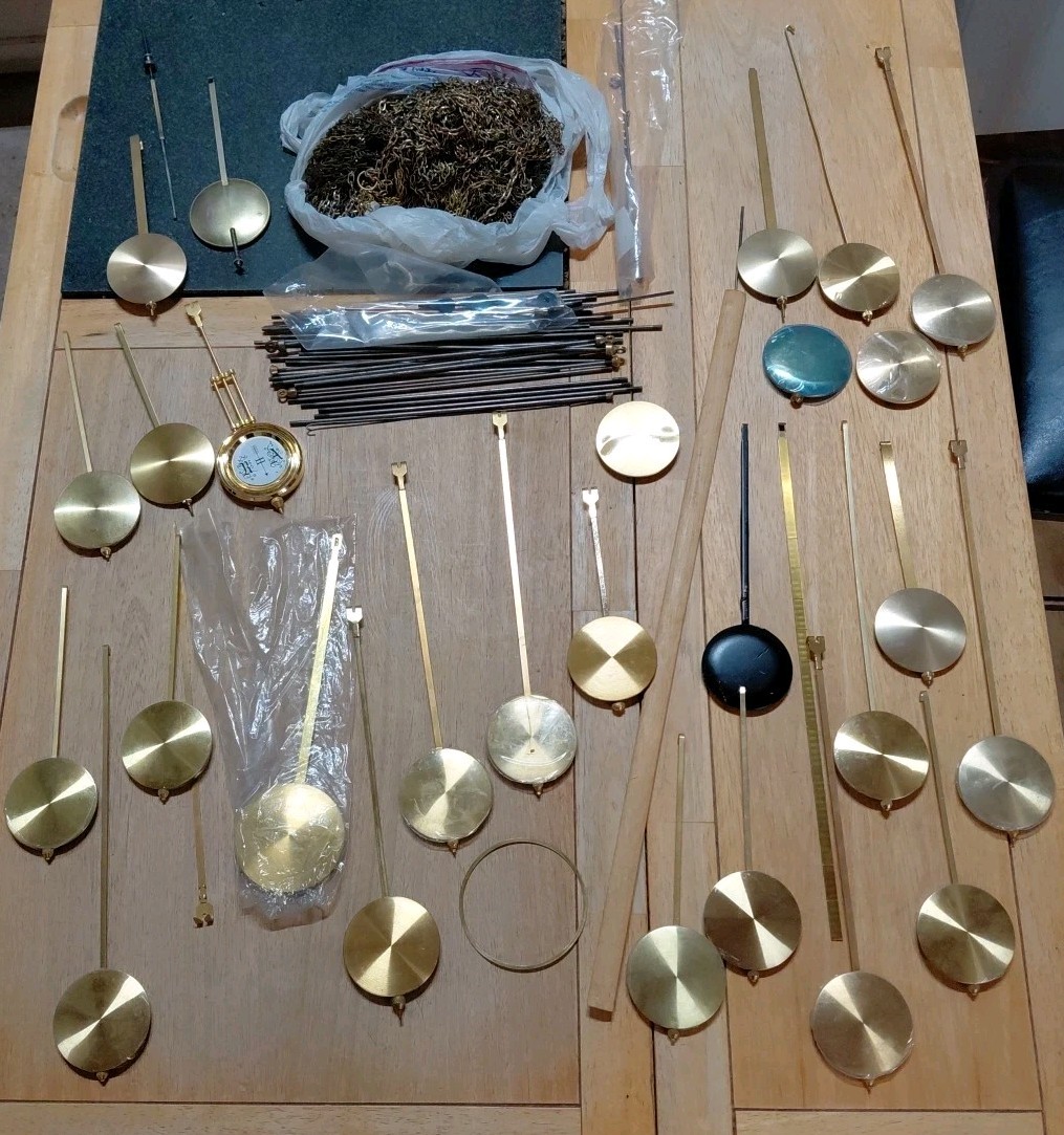 Vintage Clock Parts Pendulums  And Chain Lot Of 20 Plus