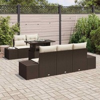Garten-Sofa Set 6-Teilig Braun Rattan Gartentisch Rechteckig