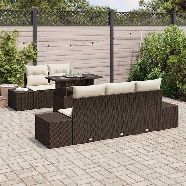 Garten-Sofa Set 6-Teilig Braun Rattan Gartentisch Rechteckig-image