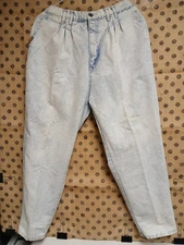 Vintage 1980's Acid Washed PS Gitano Jeans  Size 18 Short Pleated Front Pockets