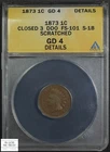 1873 Double LIBERTY Doubled Die Obverse DDO FS-101 Indian Cent ANACS G 04 Detail