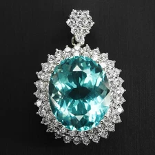 DOUBLE HALO PENDANTS WITH BLUE AQUAMARINE 27CT WHITE GOLD 925 STERLING SILVER