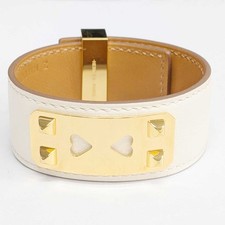 HERMÈS Collier de Chien As de Coeur Bracelet Cuir Ivoire Or Z Stamp Femme