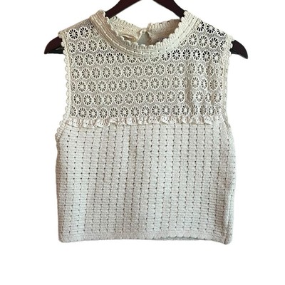 Zara Women Top L Crop Crocheted Scalloped Multi Pattern Dainty Flirty Cottage