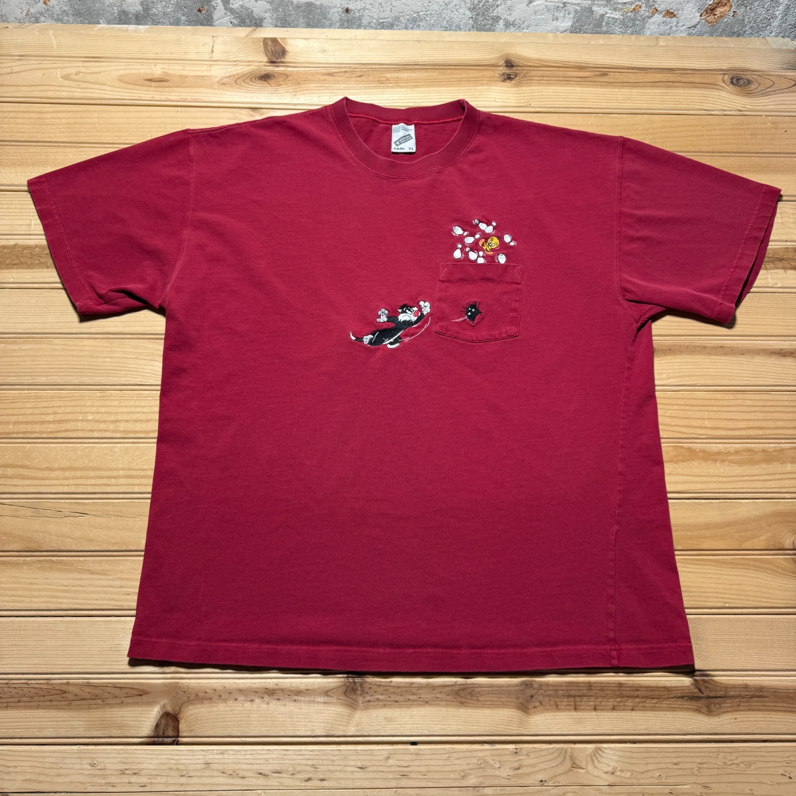 Vintage 90s Looney Tunes Sylvester Tweety Bowling Embroidered Pocket T-Shirt XL