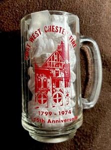 1974 - First West Chester Fire Co - 175th Anniversary - Glass Beer MUG - Vintage
