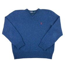 Vintage Polo by Ralph Lauren Sweater Men's Size XL Blue V-Neck 100 Lambs Wool