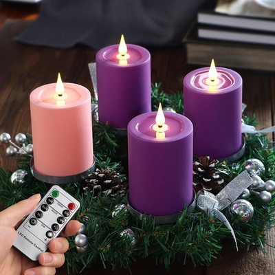 Yunsheng Flameless Advent Candles Purple and Pink, 5 Inch Battery Operated LED P