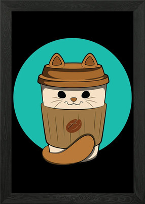 Gerahmtes Wandbild Poster Leinwanddruck Bild Kaffee Katze