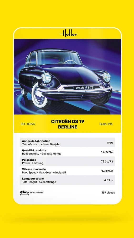 Citroen DS 19 Heller 80795 maquette voiture grand format montage facile 1/16