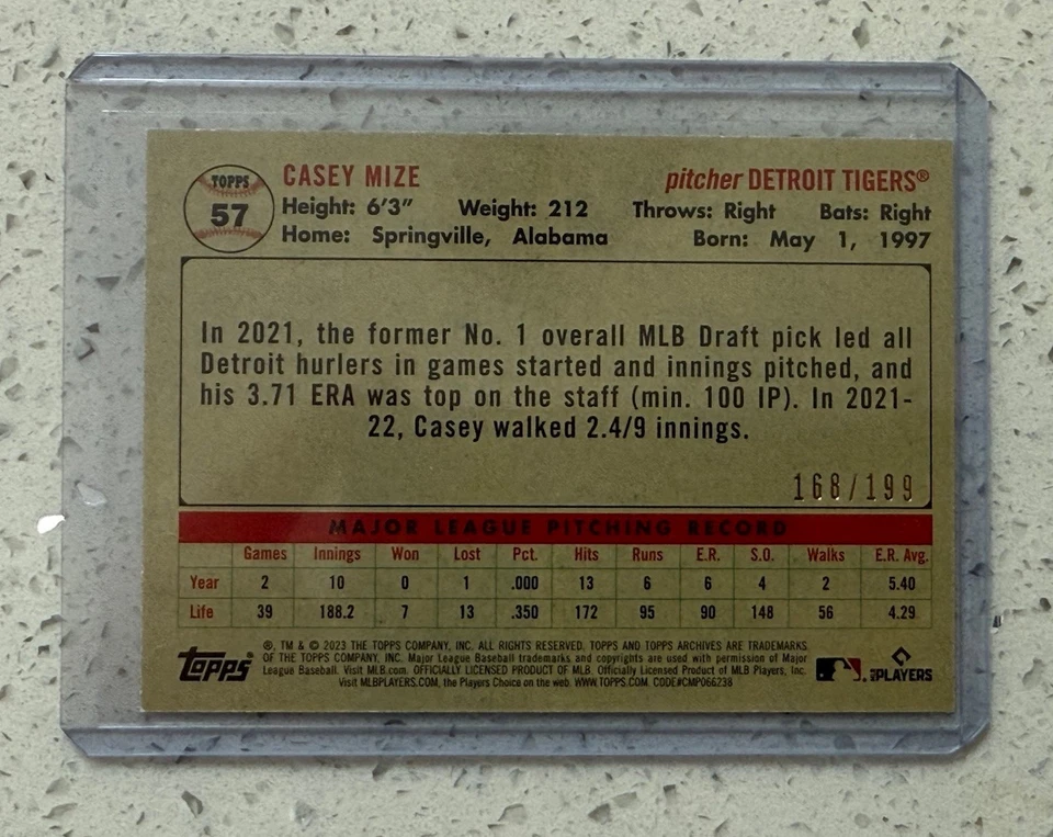 2023 Topps Archives Casey Mize Silver Foil Tigers NM /199 - Image 2 of 2