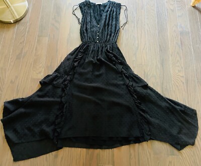 ULLA JOHNSON Black Silk Cotton Gold Button Ruffle Tiered Midi Dress Size 2  NEW! | eBay