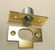 Large Brass Bales Catch Door/Cupboard rollerball Latch+Keep Plate, With Screws