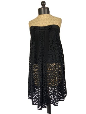 MILLY Size 4 Black Floral Embroidery Front Bow Mini Dress Or Skirt | eBay