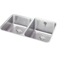 Elkay Lustertone Offset Double Bowl Undermount Stainless Steel Kitchen Sink 