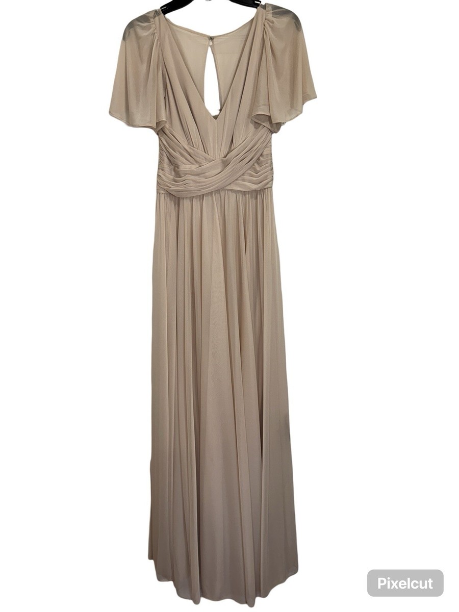 David’s Bridal Tan Chiffon Full Length Bridal Shower Dress NWT