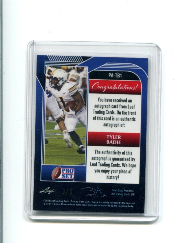 2022 Leaf Pro Set Metal Red Crystal Autographs Tyler Badie Rookie Auto 3/3 - Image 2 of 2