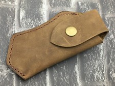 SL03 Folding Pocket Knife Sheath 5" Smooth Brown Genuine Leather Belt Case