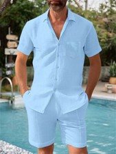 Men Summer Outfit 2-Piece Set Short Sleeve Shirt and Shorts Sweatsuit Set