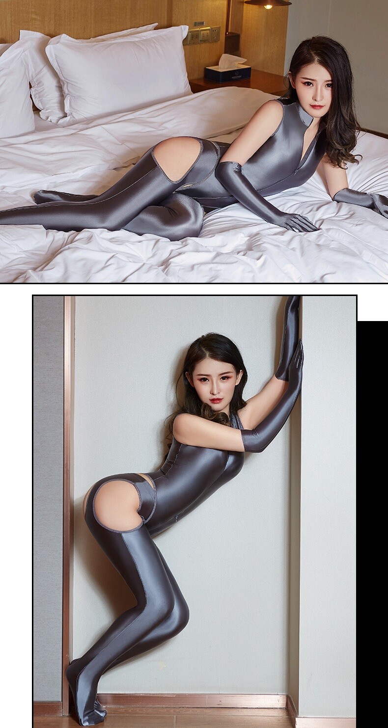 E EASILK Shiny FullBody Catsuit, High Neck Back Zipper Footed Jumpsuit For Women - Foto 6
