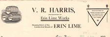 1906 V R Harris Propreitor Erin Lime Works Oak Tobacco Hardware Lumber Staves