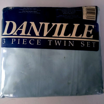 Danville Twin Bed Sheets Flat Fitted Pillow Case Sky Blue New Vintage Unopened