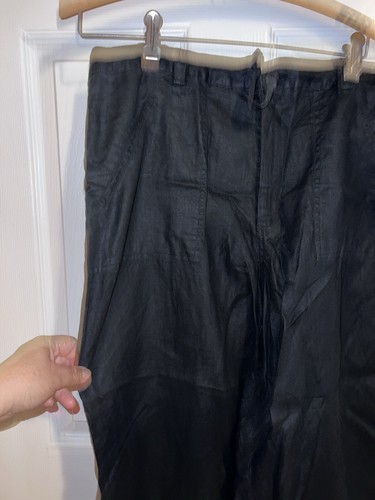 LINDEN HILL Womens Black Drawstring Pocket Crop Summer 100% Linen Pants Sz 16 - Picture 4 of 12