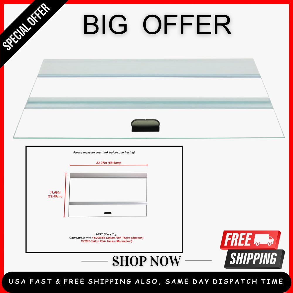 24" Glass Canopy for 15/20/ 55Gallon Marineland Perfecto Aquarium Fish