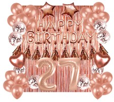 Designer Rose Gold 27th Happy Birthday Balloon Banner Party Decoration Supplies