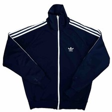 Vtg 70s 80s Adidas Trefoil Logo Embroidered Soccer Track Blue Jacket Large