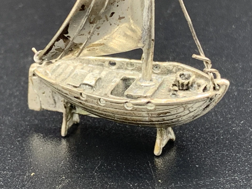 Modelo miniatura de plata maciza hecho a mano .800 velero de pesca yate 13 g H5,7 cm Foto 4 de 4