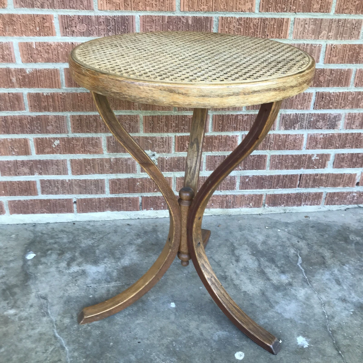 Vintage Bentwood Side Table Thonet Style Round Cane Top Boho Mid Century MCM