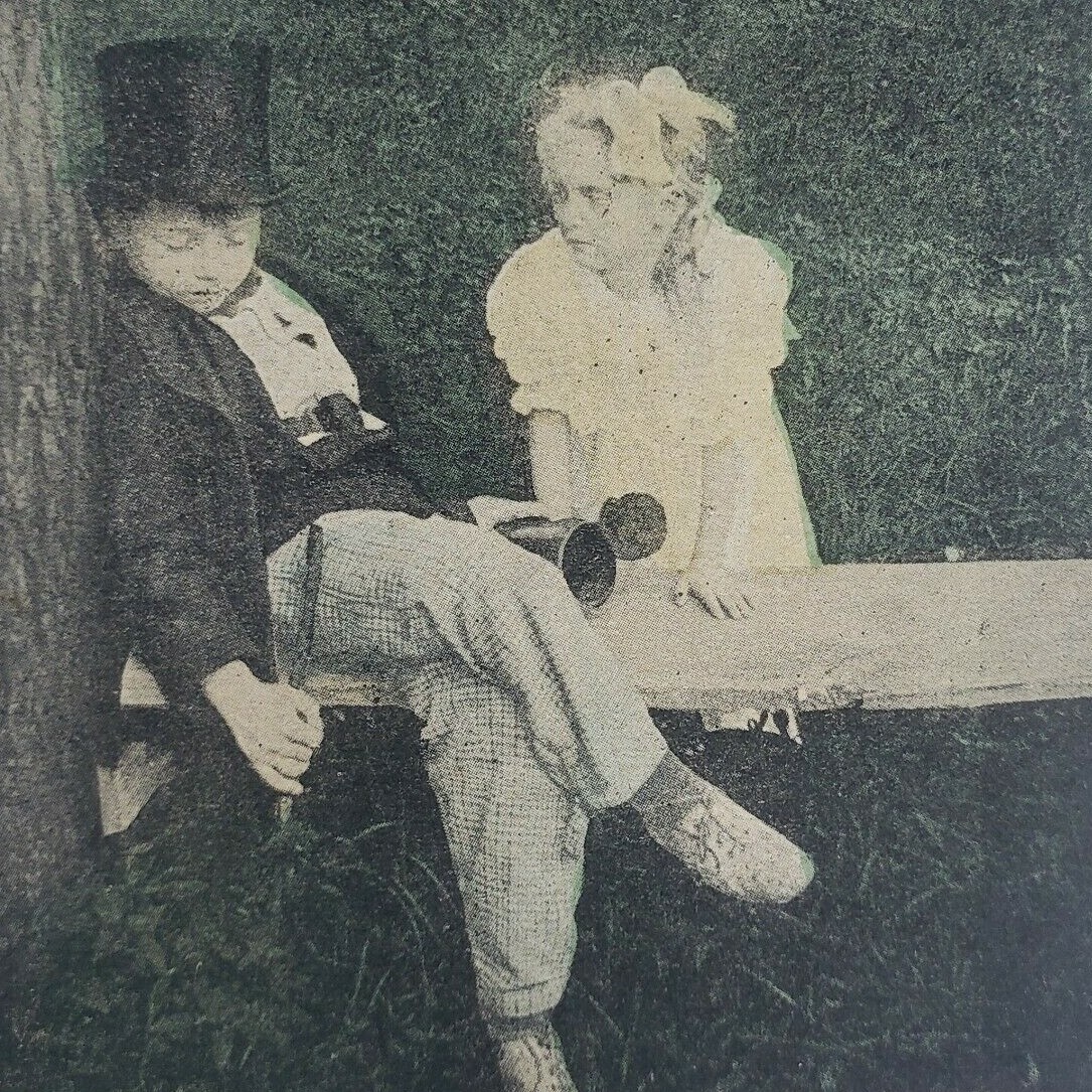 Joven Dandy Niño Lata Vacía Niña Banco Árbol Victoriano Litografía Stereoview G448