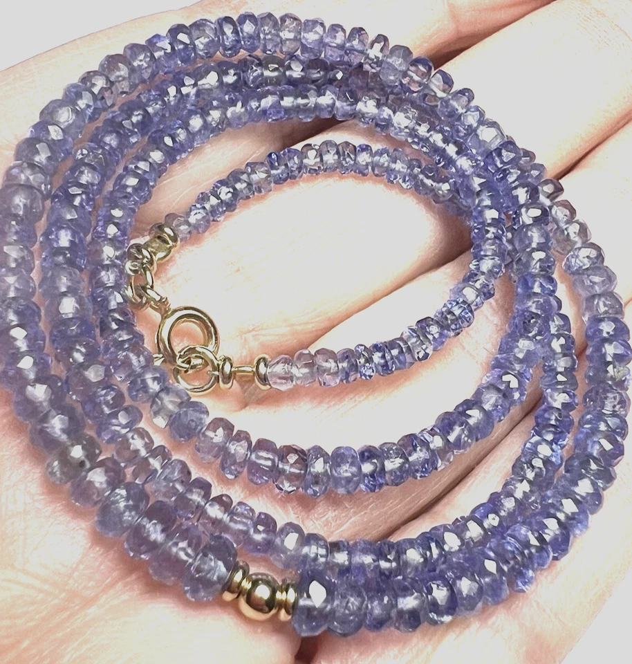 Tansanit Collier,  585 Gelbgold, 45 cm fac. AAA Qualität, ca.48 Karat, 3-5 mm - Bild 2 von 4